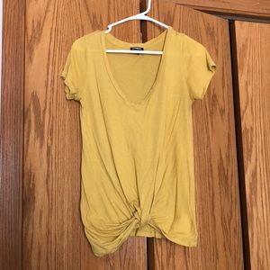 Express gold yellow side knot deep V neck t